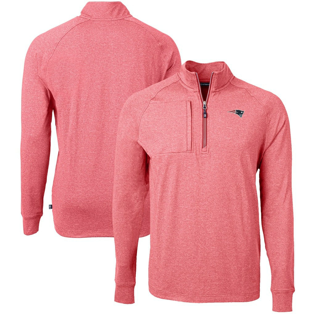 New England Patriots Cutter & Buck Big & Tall Adapt Eco Raglan Quarter-Zip Jacket Heather Red