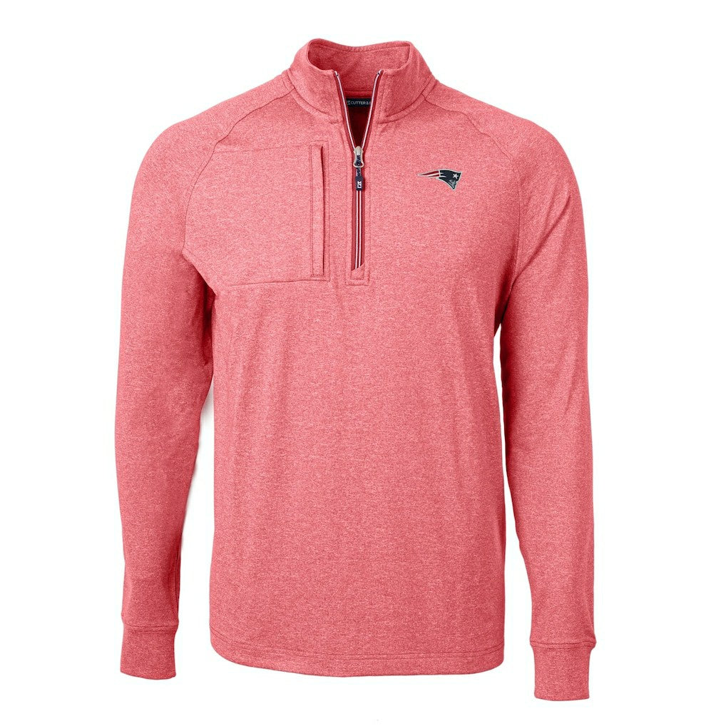 New England Patriots Cutter & Buck Big & Tall Adapt Eco Raglan Quarter-Zip Jacket Heather Red