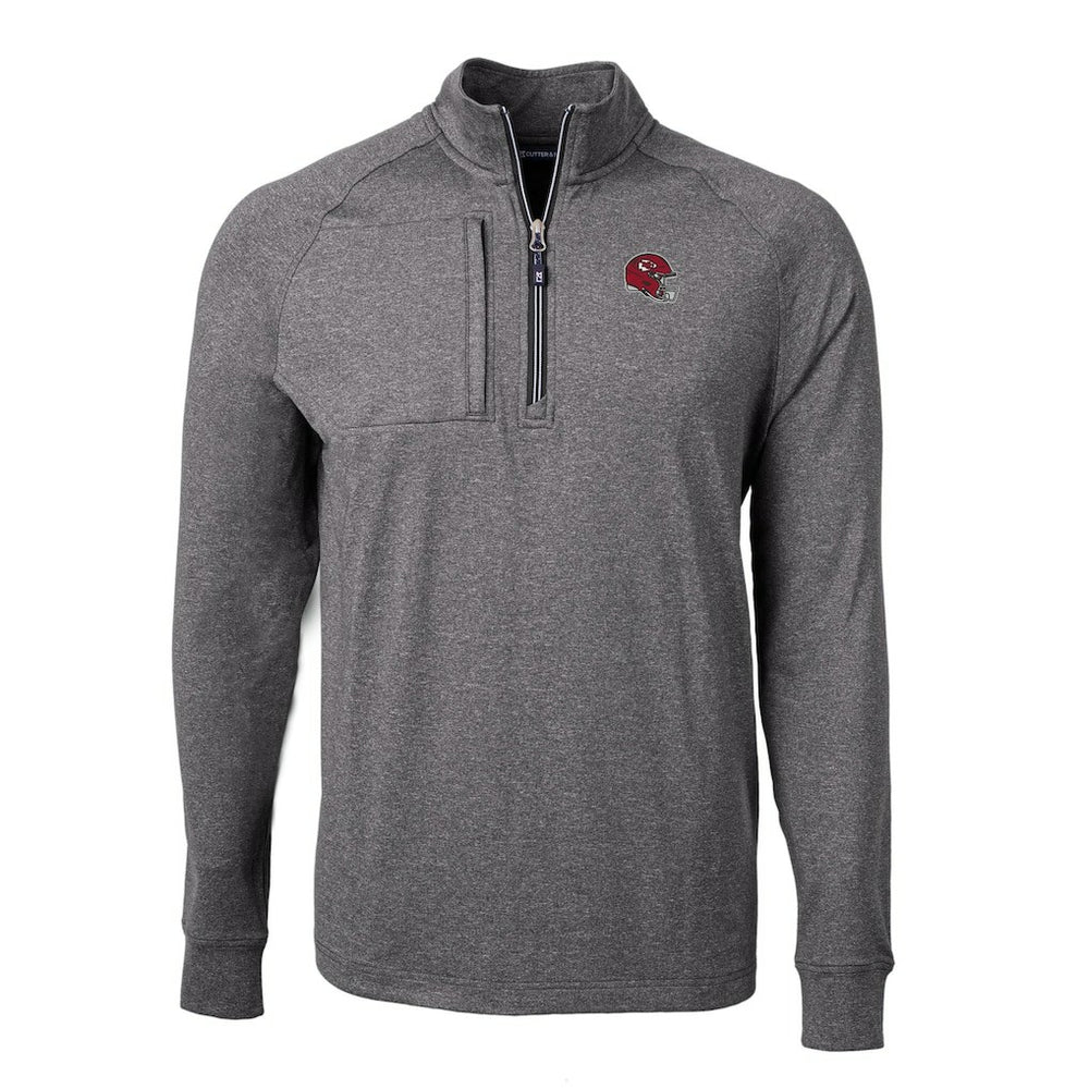 Kansas City Chiefs Cutter & Buck Big & Tall Adapt Eco Raglan Quarter-Zip Jacket Heather Black