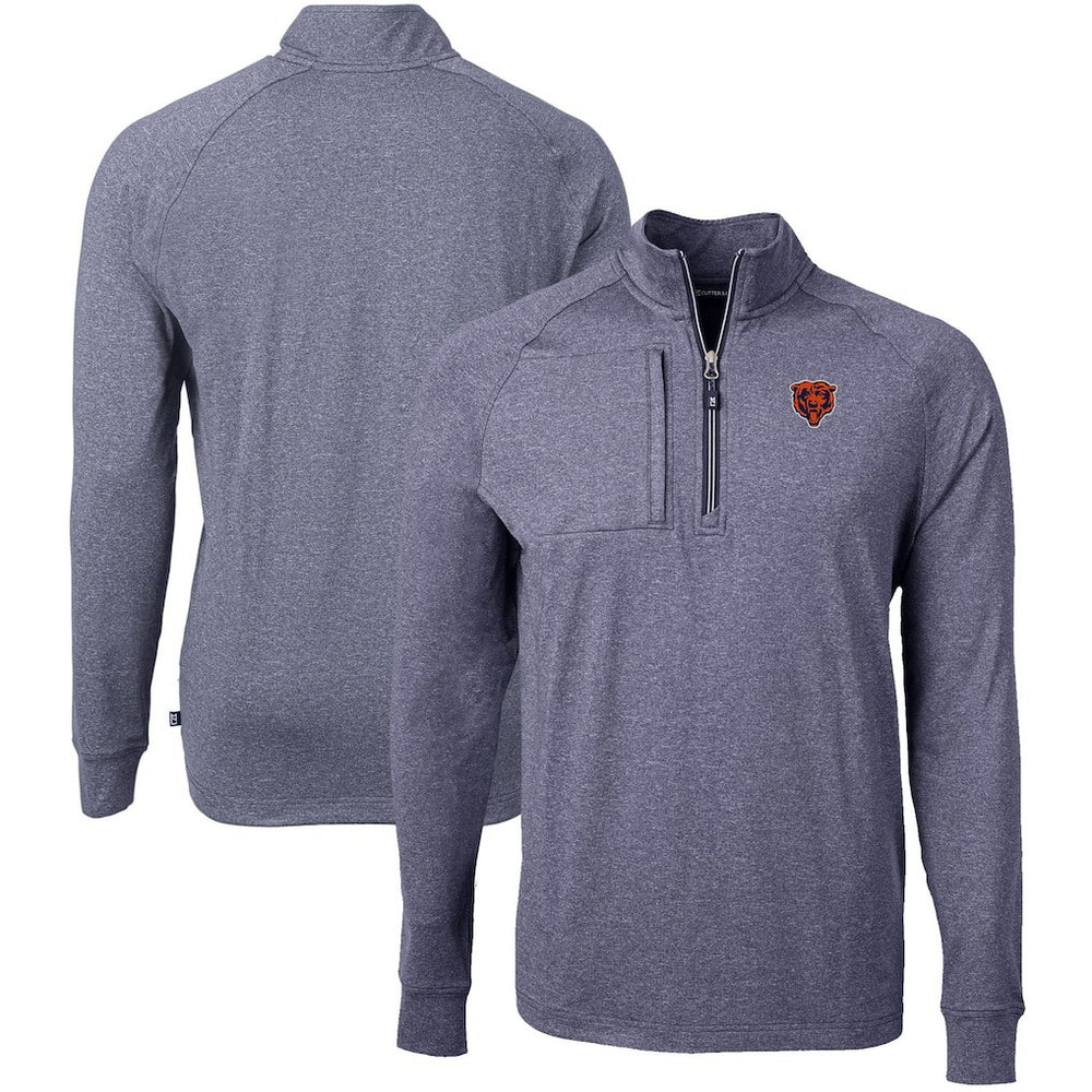 Chicago Bears Cutter & Buck Big & Tall Adapt Eco Raglan Quarter-Zip Jacket Heather Navy