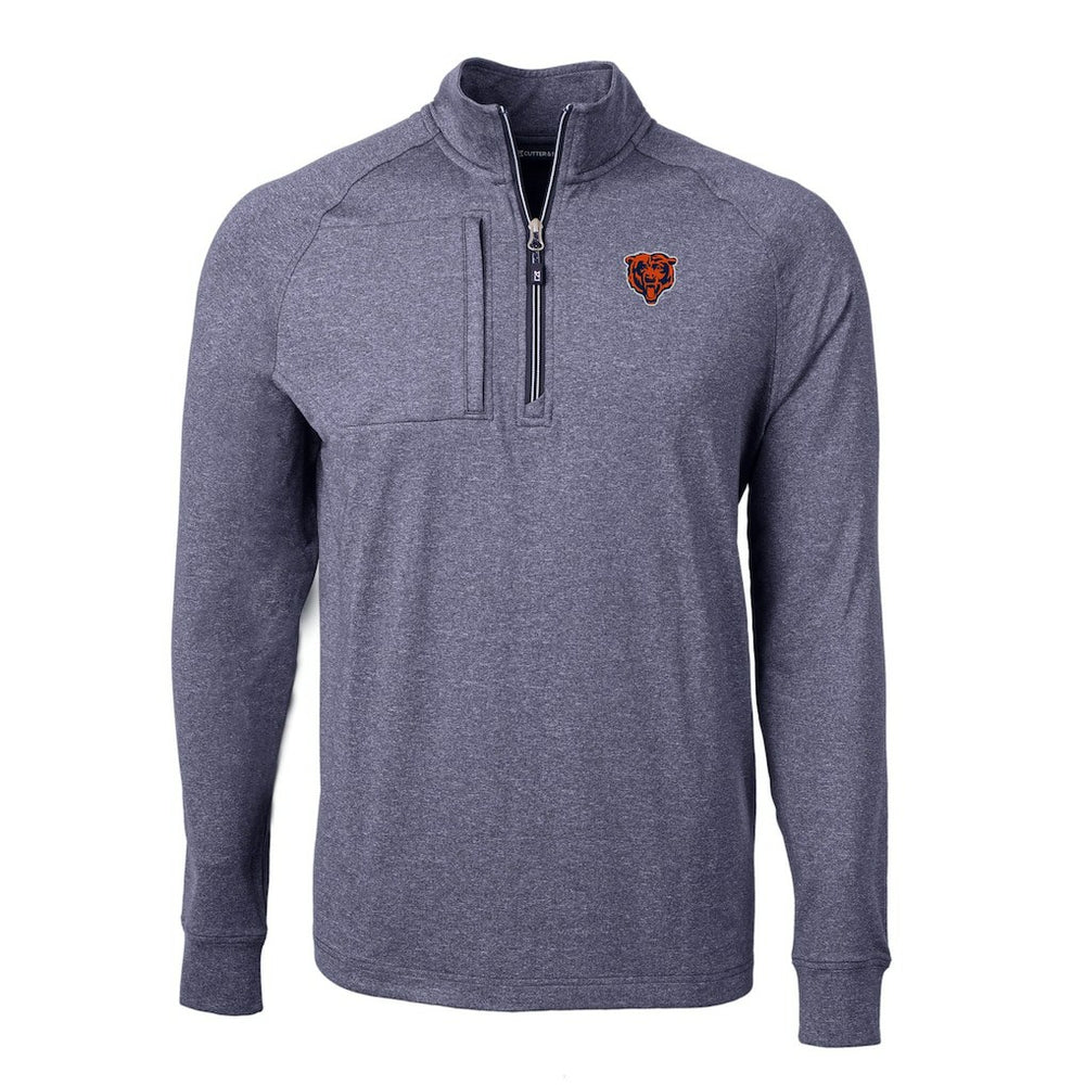 Chicago Bears Cutter & Buck Big & Tall Adapt Eco Raglan Quarter-Zip Jacket Heather Navy
