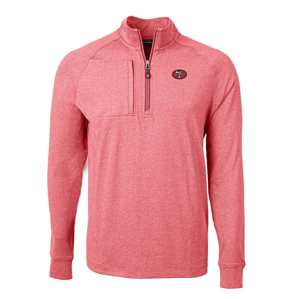 San Francisco 49ers Cutter & Buck Big & Tall Adapt Eco Raglan Quarter-Zip Jacket Heather Scarlet
