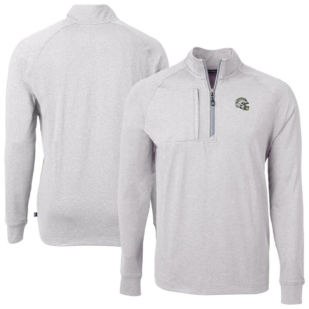Los Angeles Chargers Cutter & Buck Big & Tall Adapt Eco Raglan Quarter-Zip Jacket Heather Gray