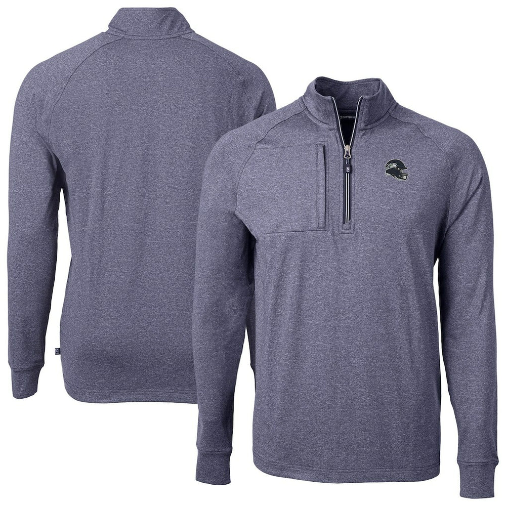 Seattle Seahawks Cutter & Buck Big & Tall Adapt Eco Raglan Quarter-Zip Jacket Heather Navy