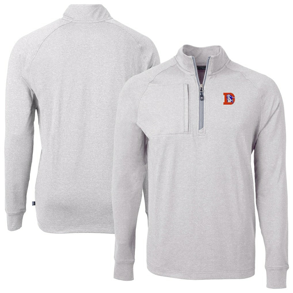 Denver Broncos Cutter & Buck Big & Tall Adapt Eco Raglan Quarter-Zip Jacket Heather Gray