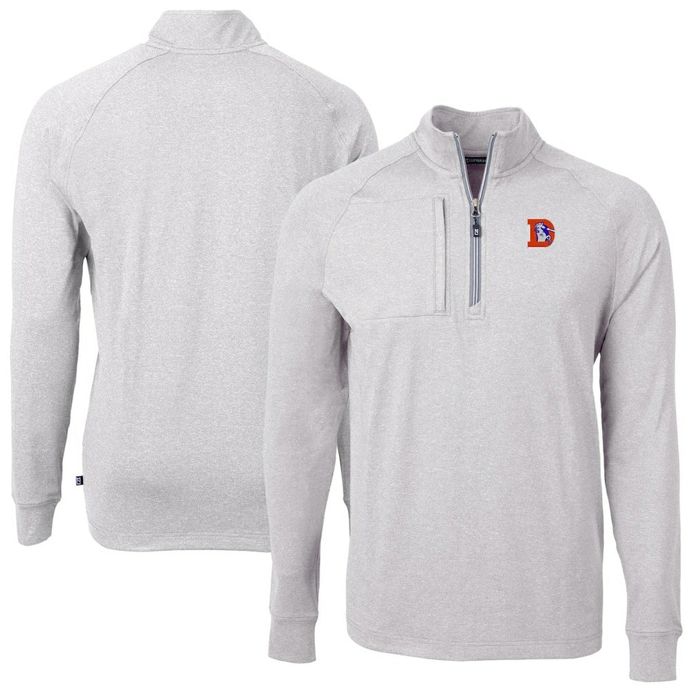 Denver Broncos Cutter & Buck Big & Tall Adapt Eco Raglan Quarter-Zip Jacket Heather Gray