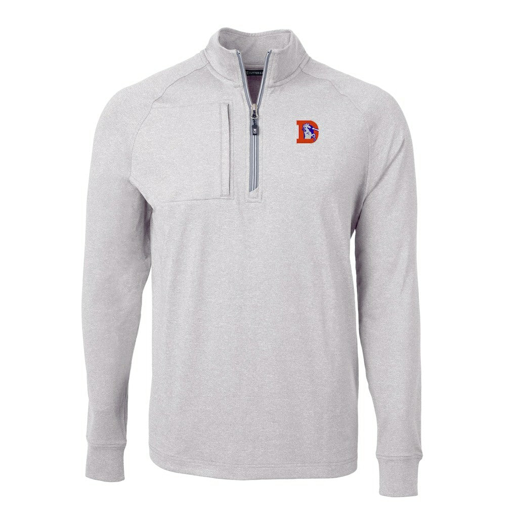 Denver Broncos Cutter & Buck Big & Tall Adapt Eco Raglan Quarter-Zip Jacket Heather Gray