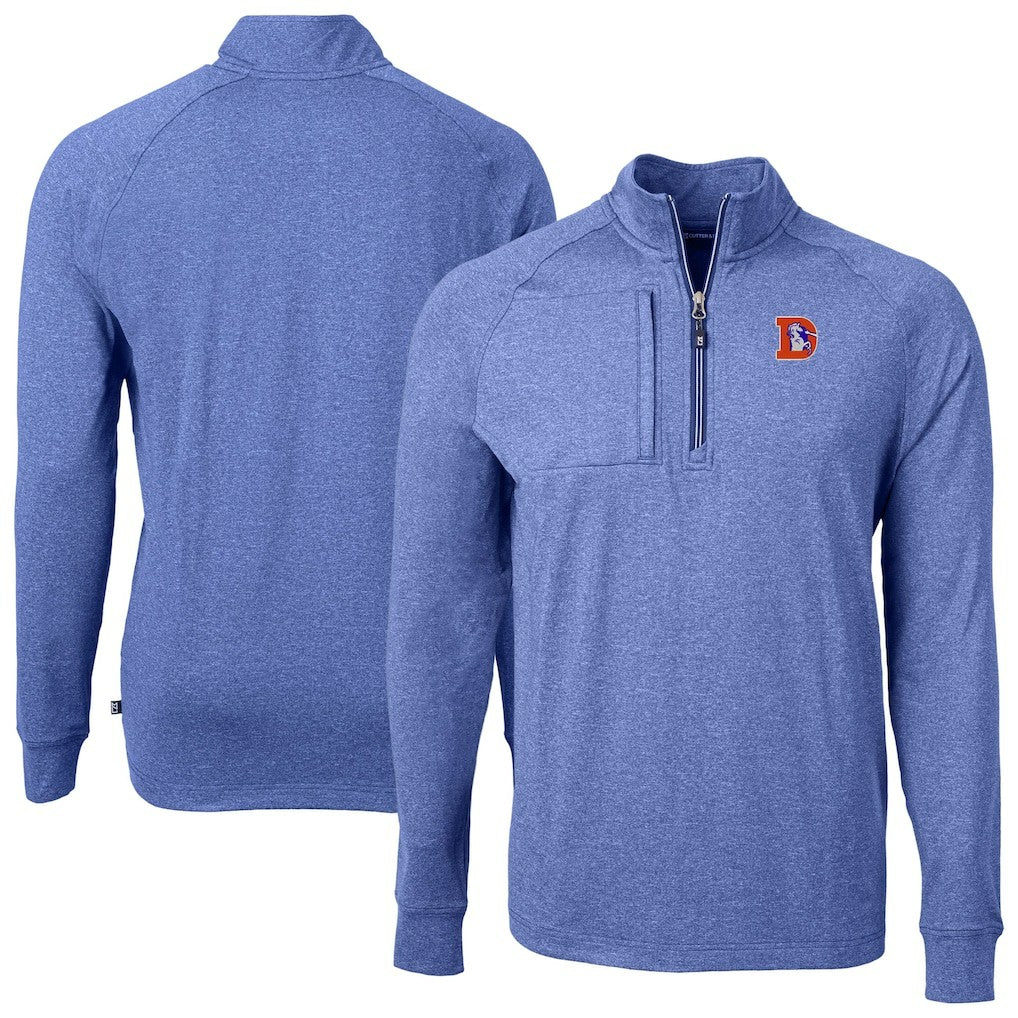Denver Broncos Cutter & Buck Big & Tall Adapt Eco Raglan Quarter-Zip Jacket Heather Royal