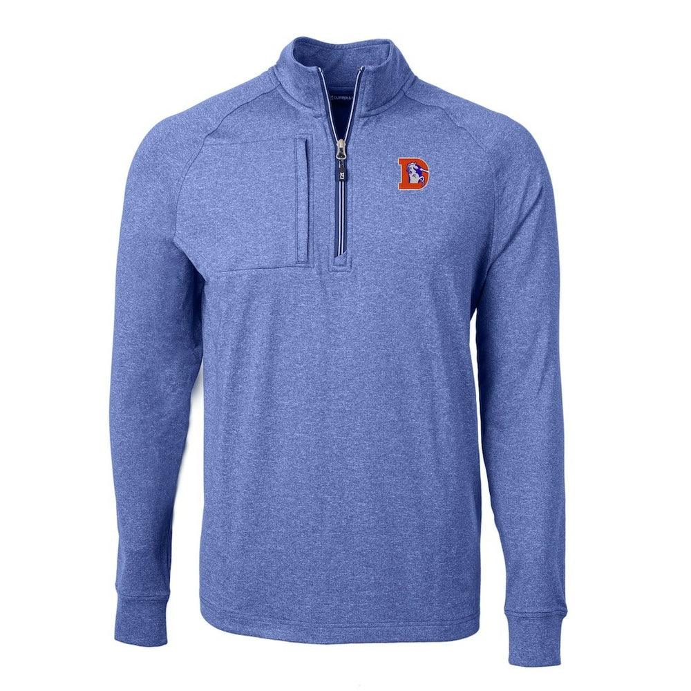 Denver Broncos Cutter & Buck Big & Tall Adapt Eco Raglan Quarter-Zip Jacket Heather Royal