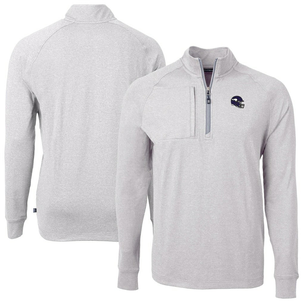 Minnesota Vikings Cutter & Buck Big & Tall Adapt Eco Raglan Quarter-Zip Jacket Heather Gray
