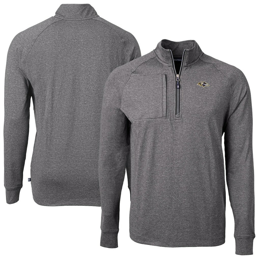 Baltimore Ravens Cutter & Buck Big & Tall Adapt Eco Raglan Quarter-Zip Jacket Heather Black