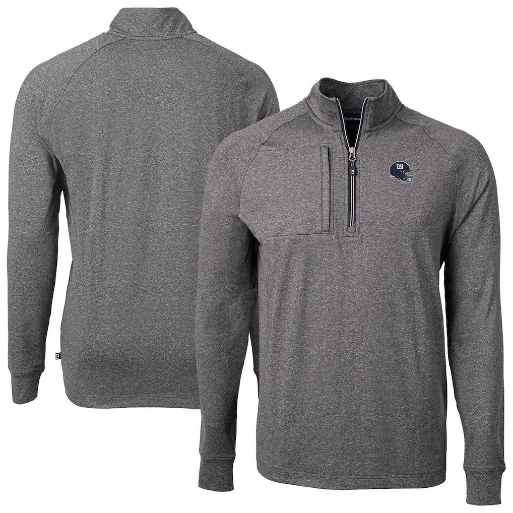 New York Giants Cutter & Buck Big & Tall Adapt Eco Raglan Quarter-Zip Jacket Heather Black
