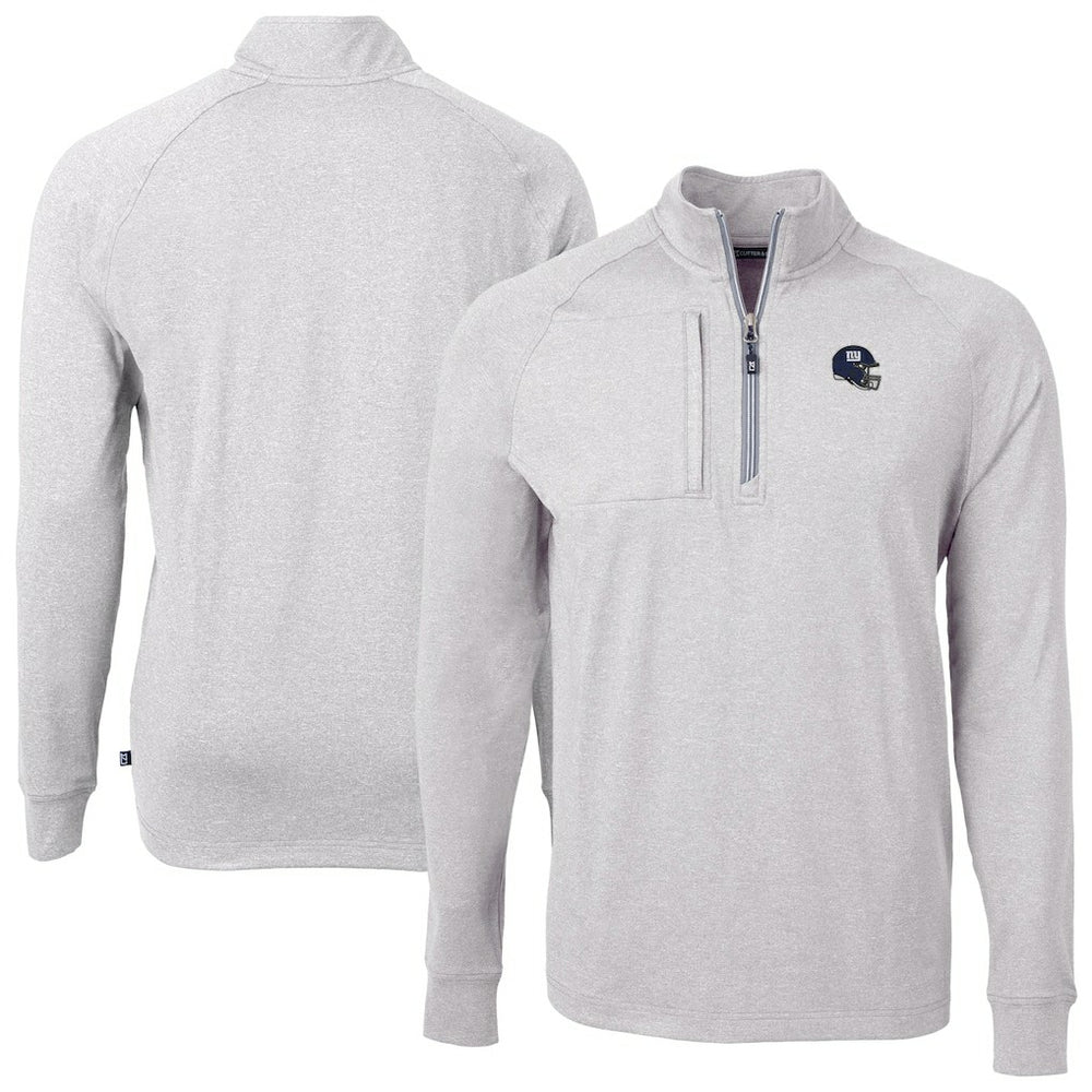 New York Giants Cutter & Buck Big & Tall Adapt Eco Raglan Quarter-Zip Jacket Heather Gray