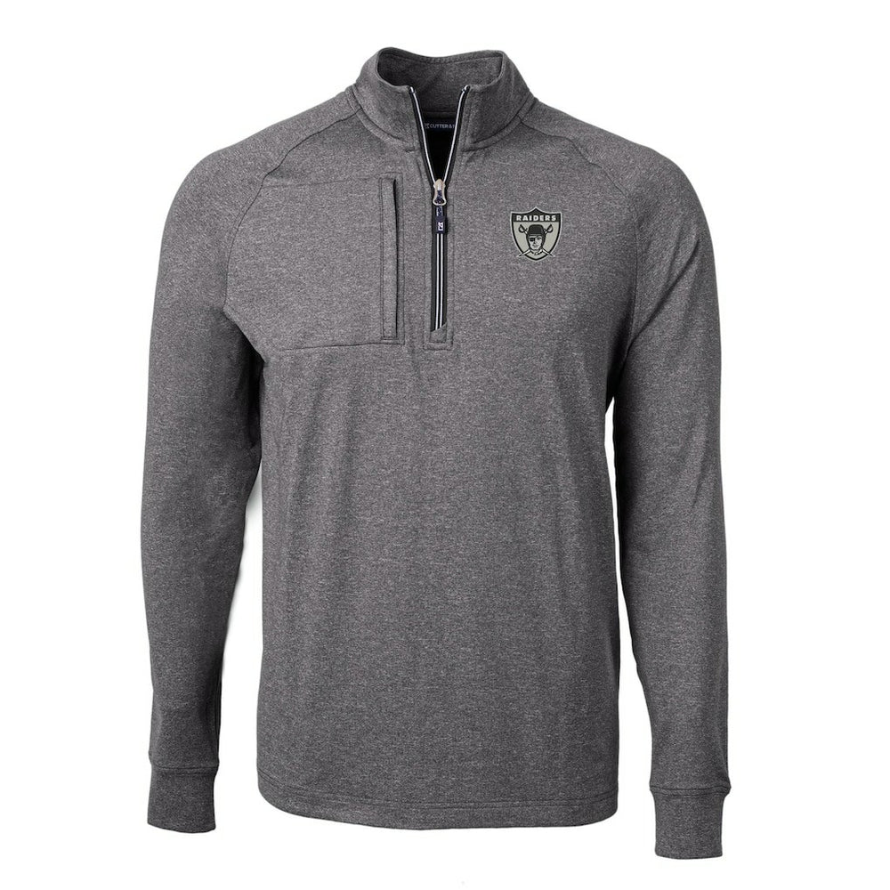 Las Vegas Raiders Cutter & Buck Big & Tall Adapt Eco Raglan Quarter-Zip Jacket Heather Black