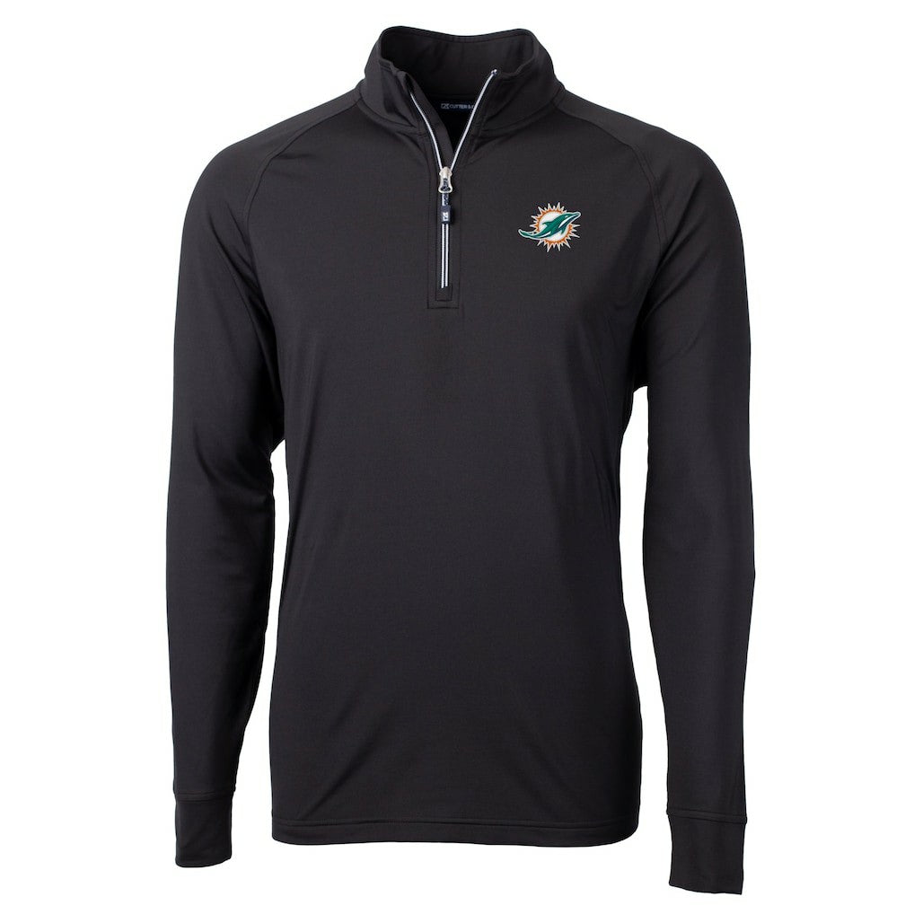 Miami Dolphins Cutter & Buck Big & Tall Adapt Eco DryTec Raglan Quarter-Zip Jacket Black