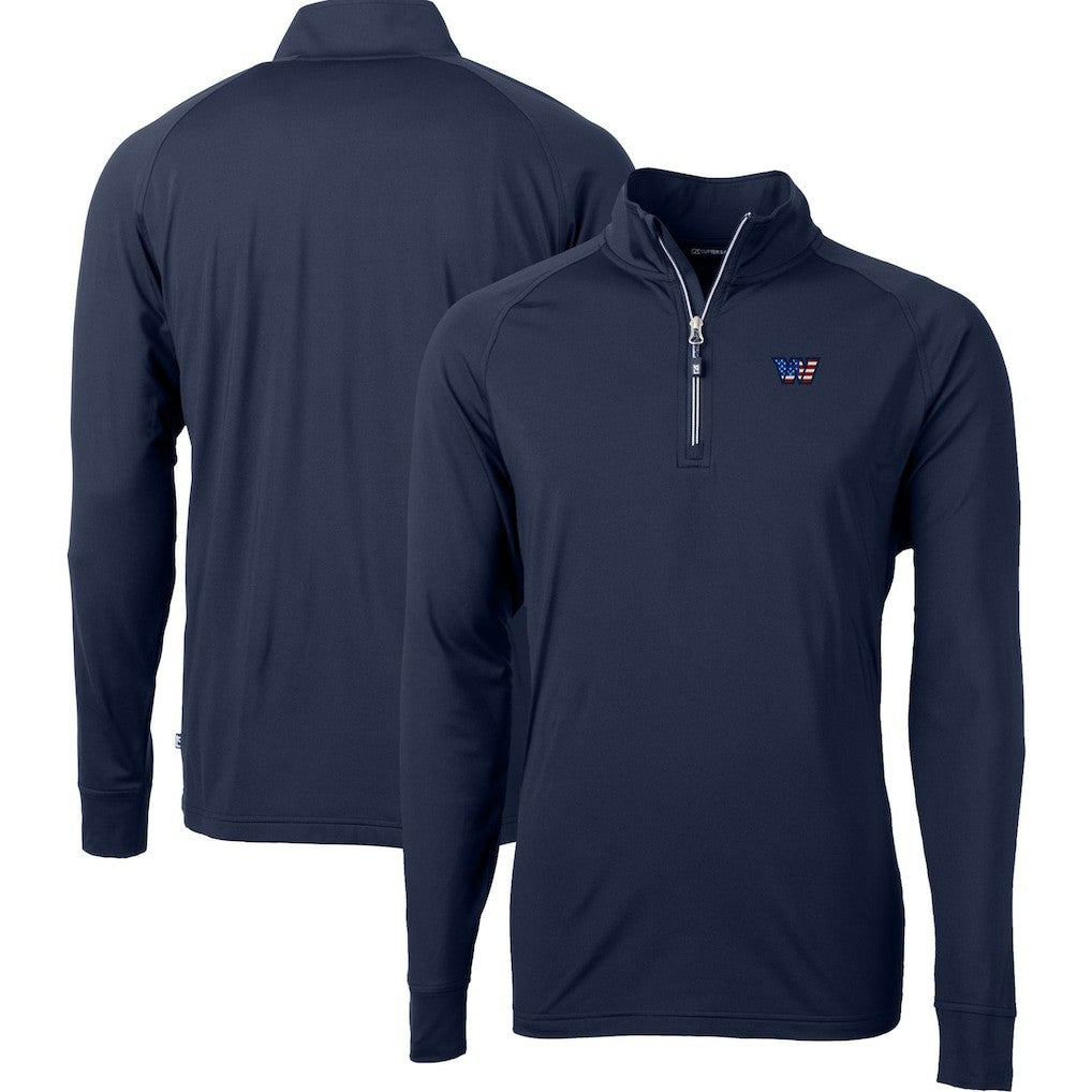 Washington Commanders Cutter & Buck Big & Tall Americana Adapt Eco DryTec Raglan Quarter-Zip Jacket Navy