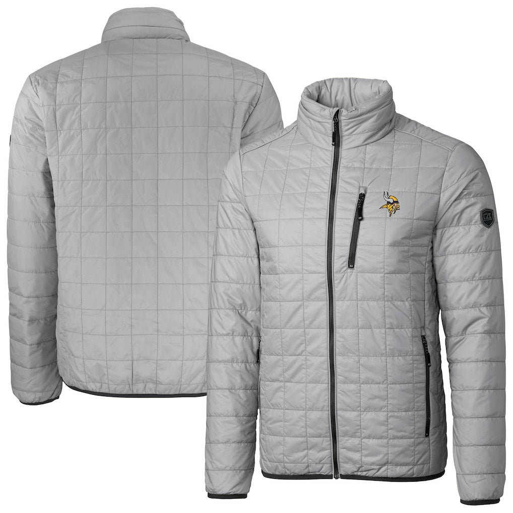 Minnesota Vikings Cutter & Buck Big & Tall Rainier PrimaLoft Eco Insulated Full-Zip Hoodie Puffer Jacket Gray