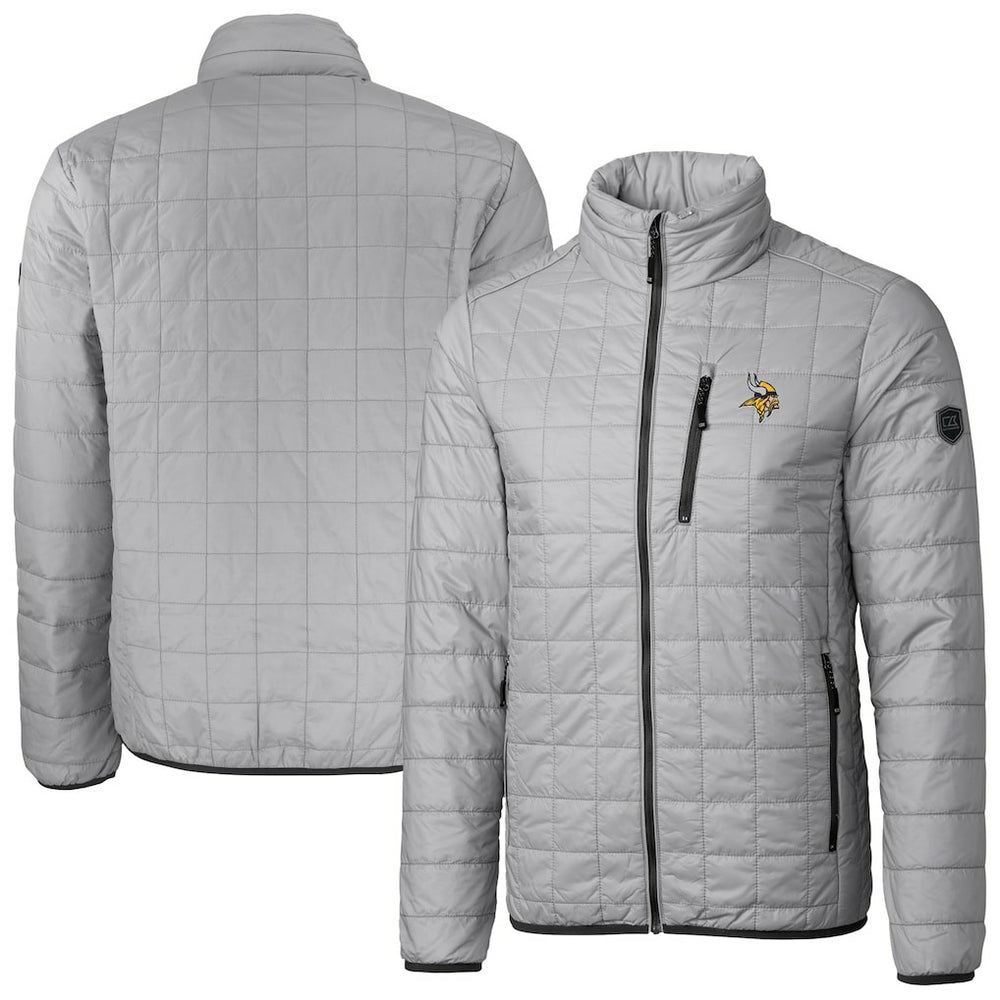 Minnesota Vikings Cutter & Buck Big & Tall Rainier PrimaLoft Eco Insulated Full-Zip Hoodie Puffer Jacket Gray