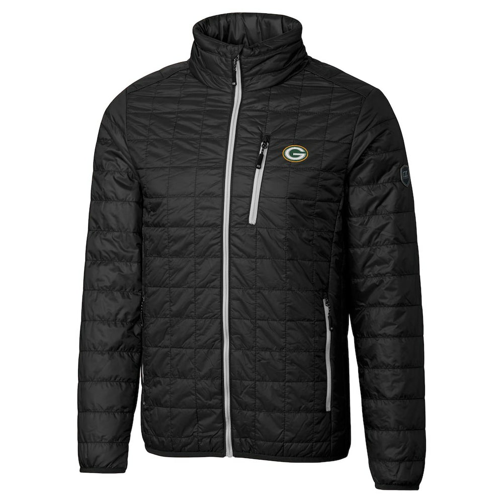 Green Bay Packers Cutter & Buck Big & Tall Rainier PrimaLoft Eco Insulated Full-Zip Hoodie Puffer Jacket Black