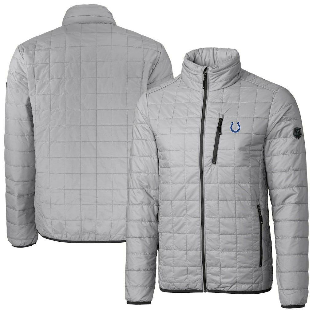 Indianapolis Colts Cutter & Buck Big & Tall Rainier PrimaLoft Eco Insulated Full-Zip Hoodie Puffer Jacket Gray