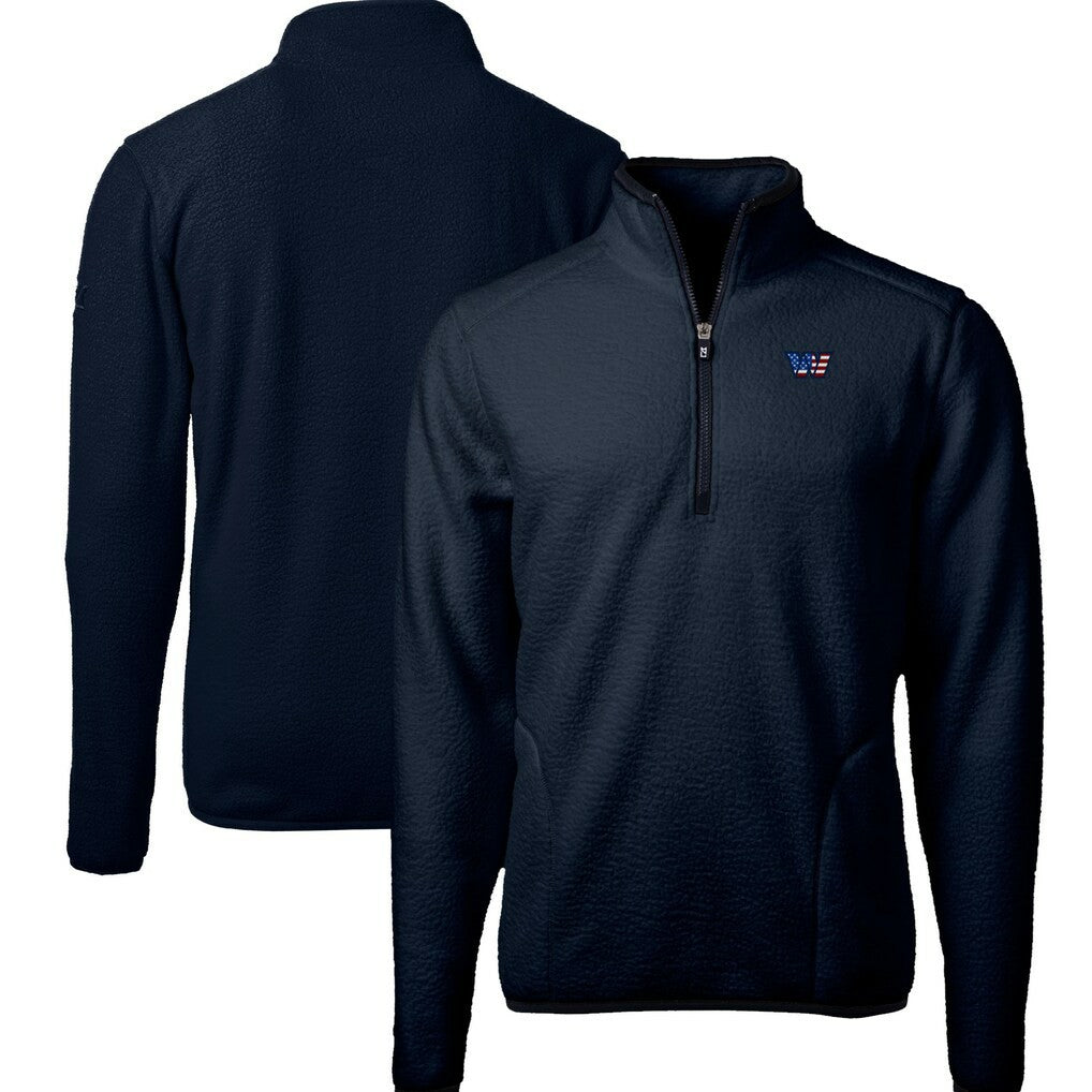 Washington Commanders Cutter & Buck Big & Tall Cascade Eco Fleece Quarter-Zip Jacket Navy