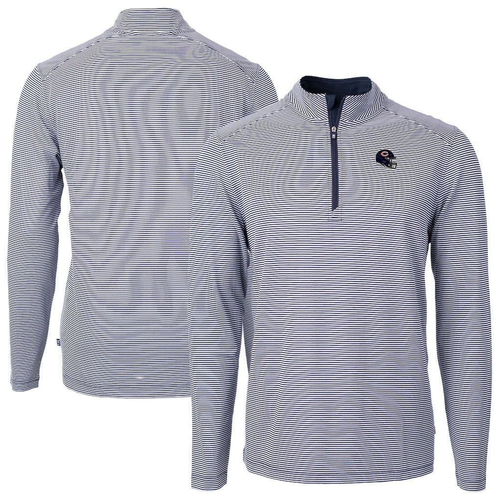 Chicago Bears Cutter & Buck Big & Tall Virtue Eco Pique Micro Stripe Tri-Blend Quarter-Zip Jacket Navy