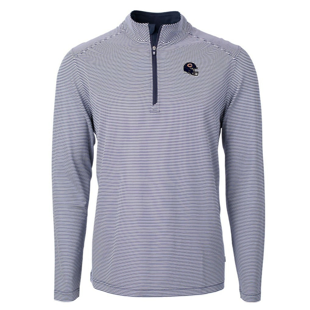 Chicago Bears Cutter & Buck Big & Tall Virtue Eco Pique Micro Stripe Tri-Blend Quarter-Zip Jacket Navy