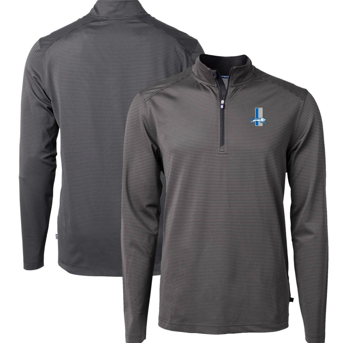 Detroit Lions Cutter & Buck Big & Tall Virtue Eco Pique Micro Stripe Tri-Blend Quarter-Zip Jacket Black