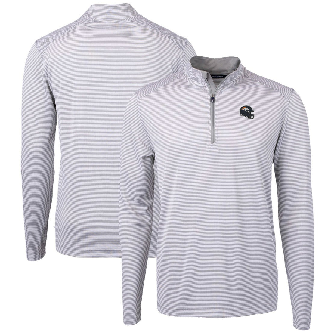 Denver Broncos Cutter & Buck Big & Tall Virtue Eco Pique Micro Stripe Tri-Blend Quarter-Zip Jacket Gray