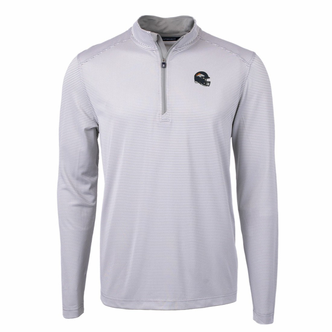 Denver Broncos Cutter & Buck Big & Tall Virtue Eco Pique Micro Stripe Tri-Blend Quarter-Zip Jacket Gray