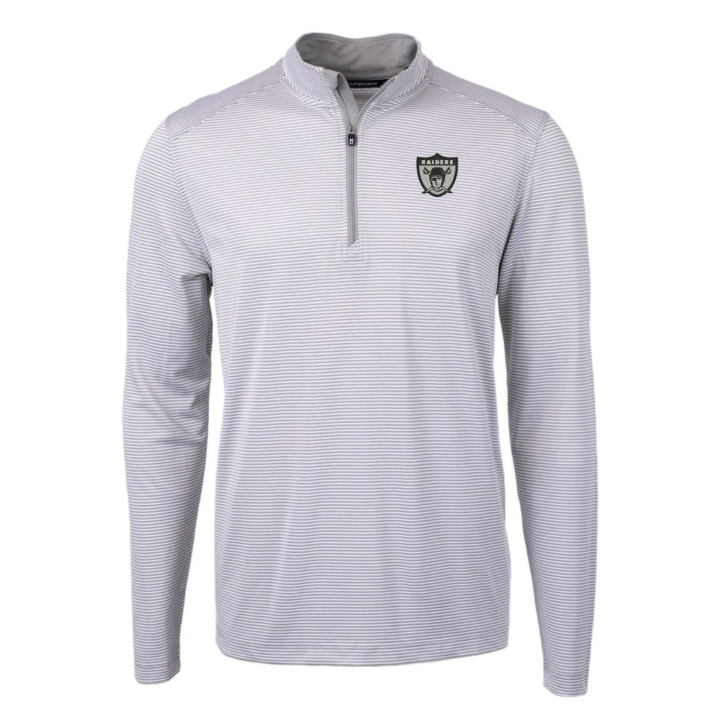 Las Vegas Raiders Cutter & Buck Big & Tall Virtue Eco Pique Micro Stripe Tri-Blend Quarter-Zip Jacket Gray