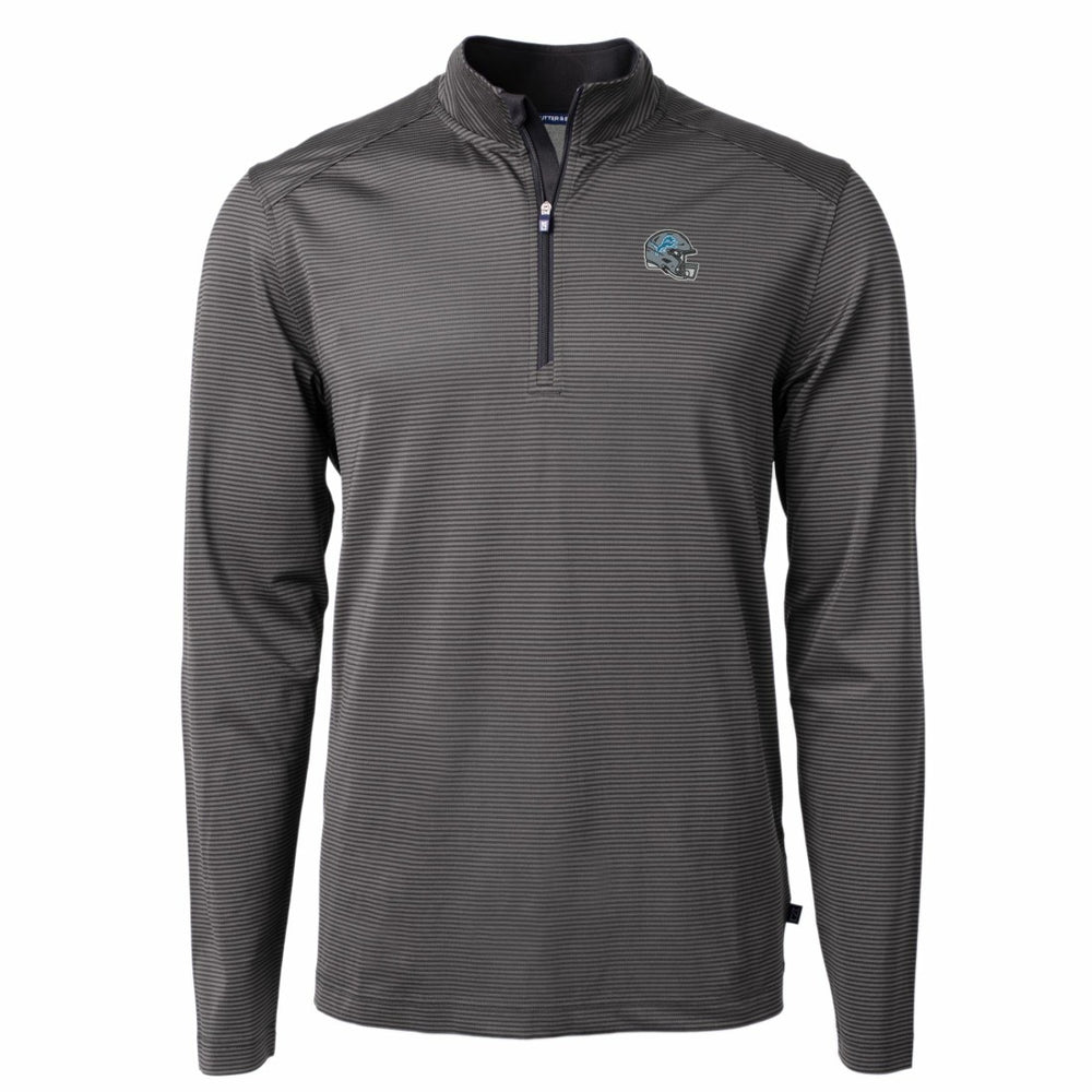 Detroit Lions Cutter & Buck Big & Tall Virtue Eco Pique Micro Stripe Tri-Blend Quarter-Zip Jacket Black