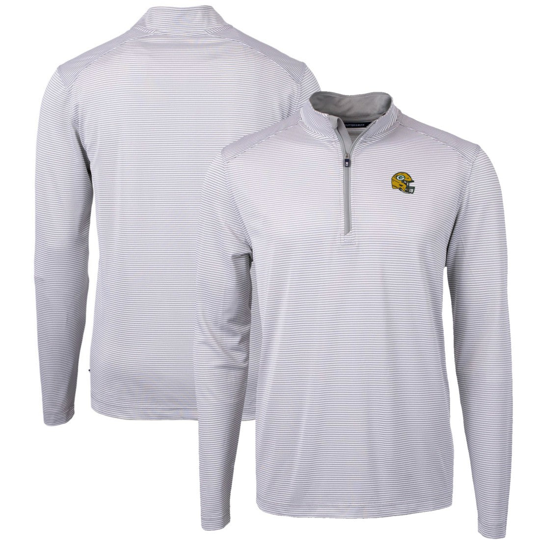 Green Bay Packers Cutter & Buck Big & Tall Virtue Eco Pique Micro Stripe Tri-Blend Quarter-Zip Jacket Gray