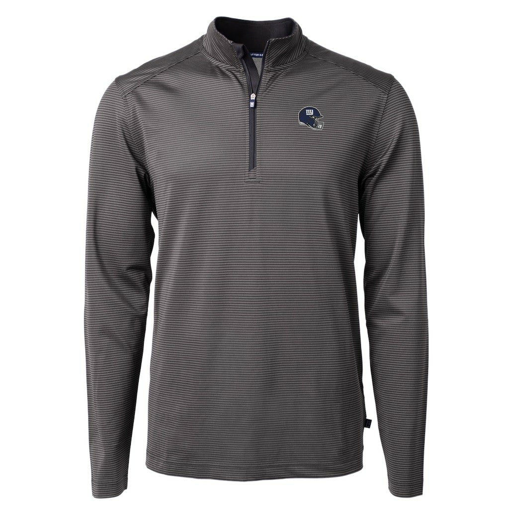 New York Giants Cutter & Buck Big & Tall Virtue Eco Pique Micro Stripe Tri-Blend Quarter-Zip Jacket Black