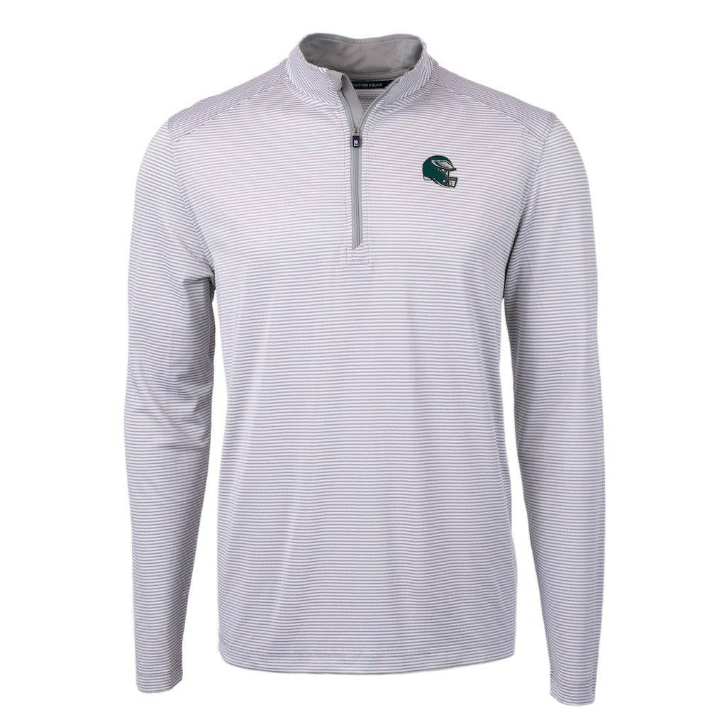 Philadelphia Eagles Cutter & Buck Big & Tall Virtue Eco Pique Micro Stripe Tri-Blend Quarter-Zip Jacket Gray