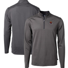 Washington Commanders Cutter & Buck Big & Tall Virtue Eco Pique Micro Stripe Tri-Blend Quarter-Zip Jacket Black