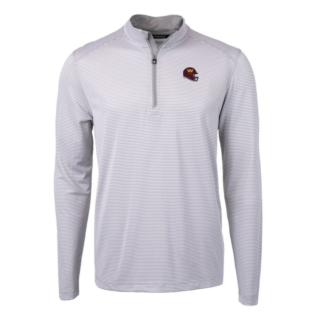 Washington Commanders Cutter & Buck Big & Tall Virtue Eco Pique Micro Stripe Tri-Blend Quarter-Zip Jacket Gray