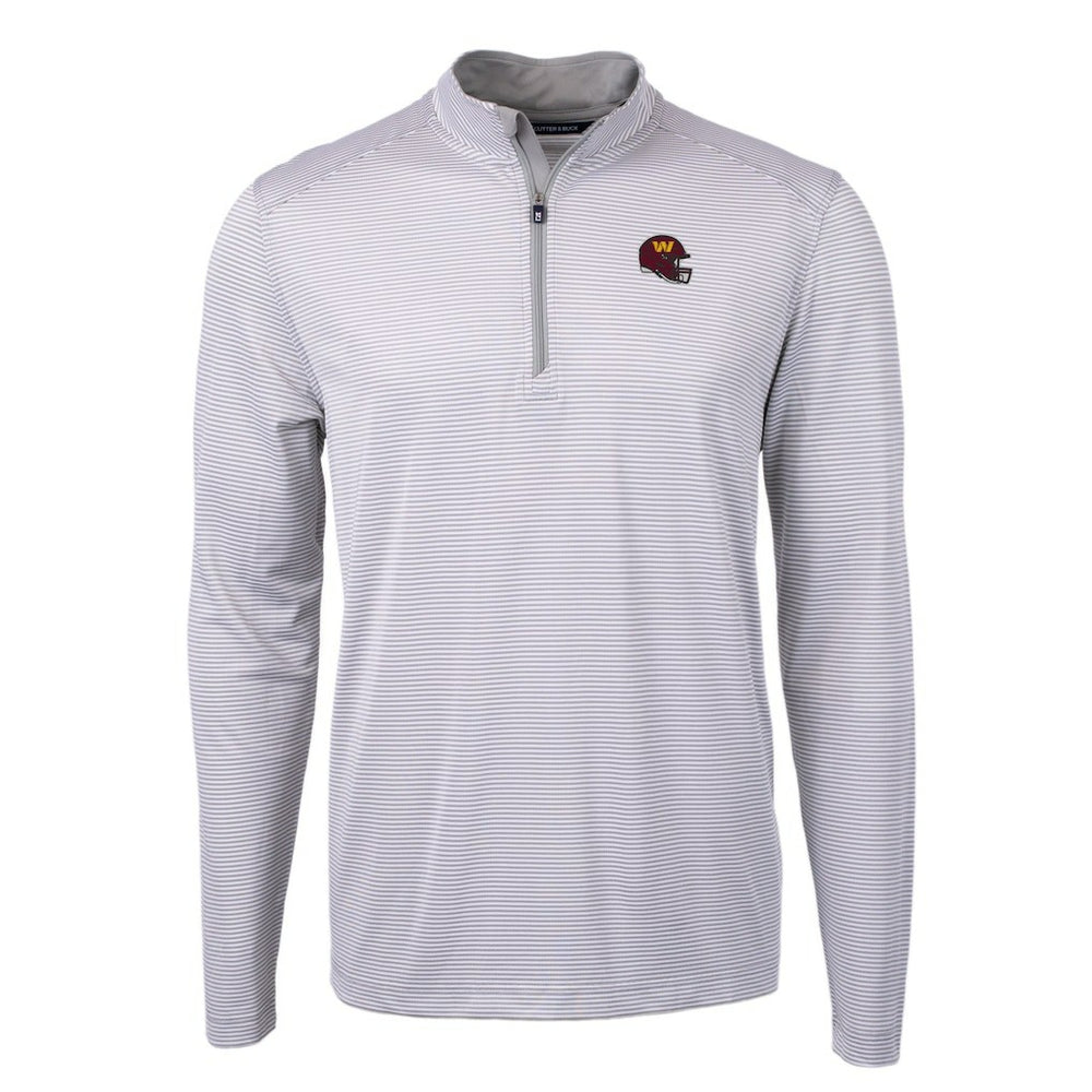Washington Commanders Cutter & Buck Big & Tall Virtue Eco Pique Micro Stripe Tri-Blend Quarter-Zip Jacket Gray