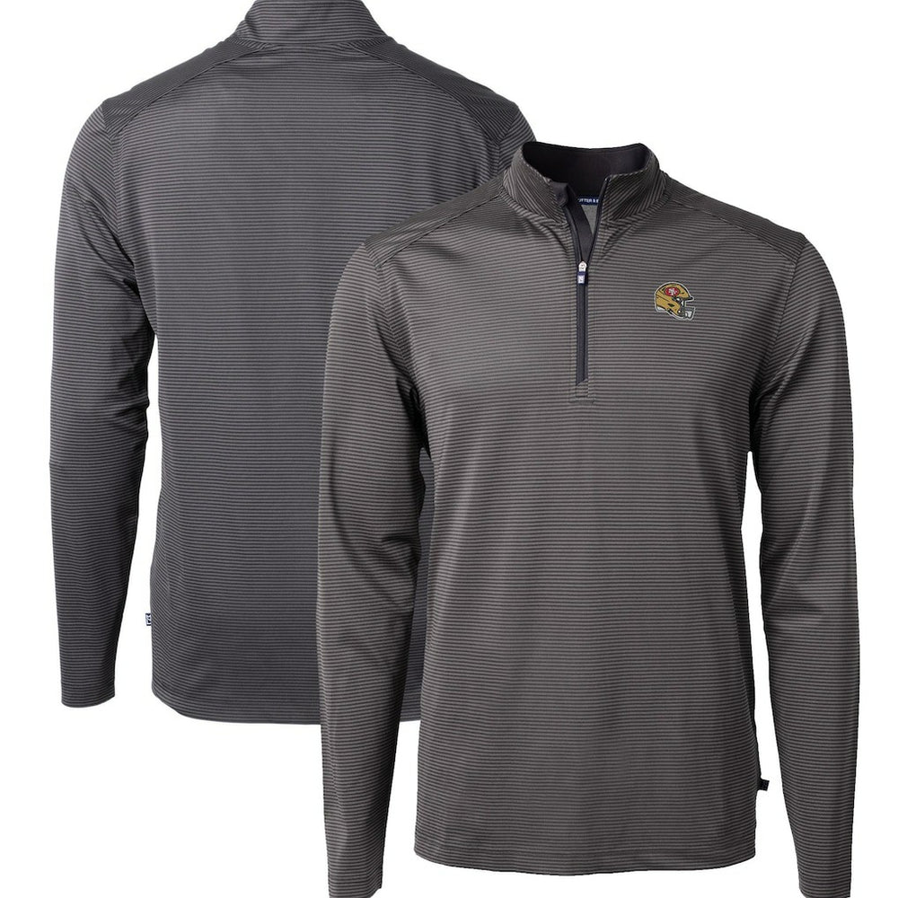 San Francisco 49ers Cutter & Buck Big & Tall Virtue Eco Pique Micro Stripe Tri-Blend Quarter-Zip Jacket Black