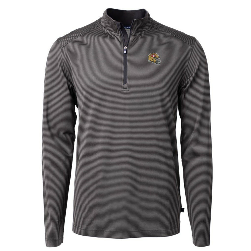 San Francisco 49ers Cutter & Buck Big & Tall Virtue Eco Pique Micro Stripe Tri-Blend Quarter-Zip Jacket Black