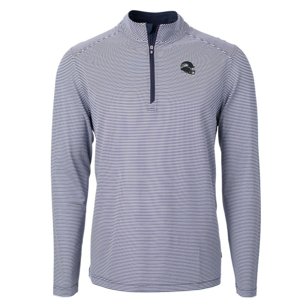 Seattle Seahawks Cutter & Buck Big & Tall Virtue Eco Pique Micro Stripe Tri-Blend Quarter-Zip Jacket College Navy