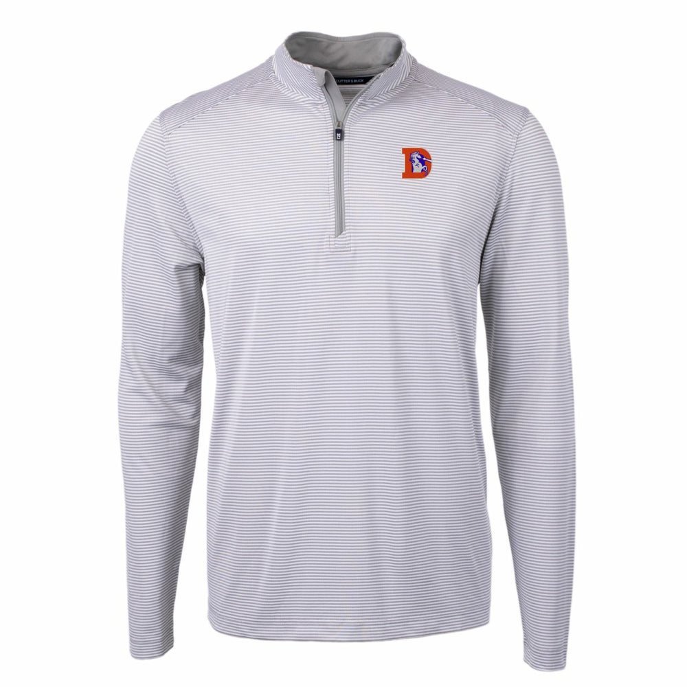 Denver Broncos Cutter & Buck Big & Tall Virtue Eco Pique Micro Stripe Tri-Blend Quarter-Zip Jacket Gray