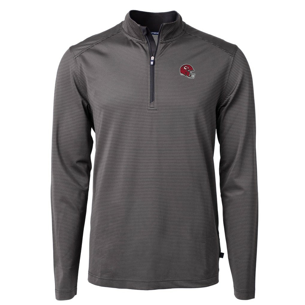 Kansas City Chiefs Cutter & Buck Big & Tall Virtue Eco Pique Micro Stripe Tri-Blend Quarter-Zip Jacket Black