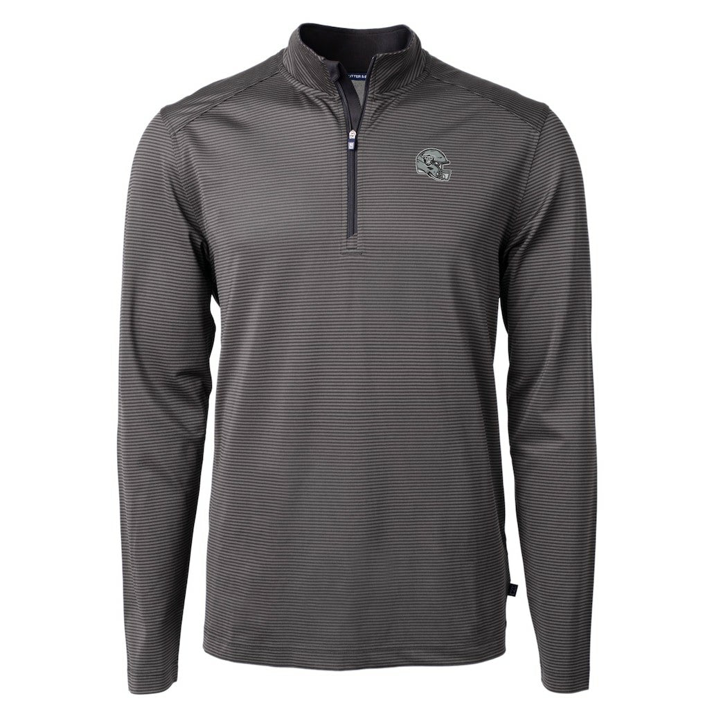 Las Vegas Raiders Cutter & Buck Big & Tall Virtue Eco Pique Micro Stripe Tri-Blend Quarter-Zip Jacket Black