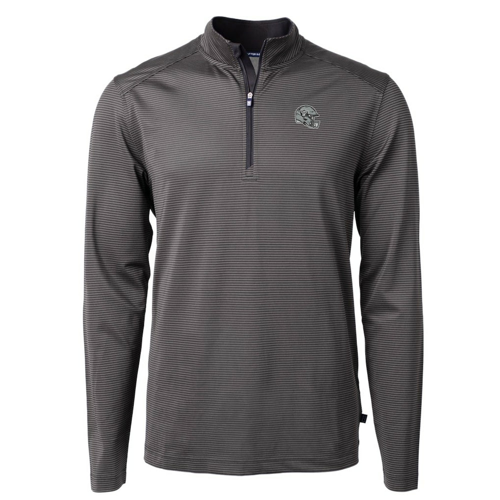 Las Vegas Raiders Cutter & Buck Big & Tall Virtue Eco Pique Micro Stripe Tri-Blend Quarter-Zip Jacket Black