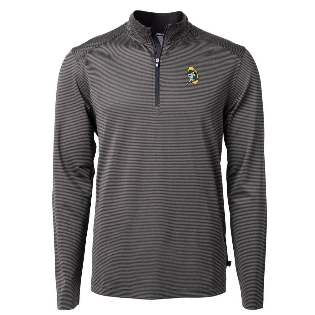 Green Bay Packers Cutter & Buck Big & Tall Virtue Eco Pique Micro Stripe Tri-Blend Quarter-Zip Jacket Black