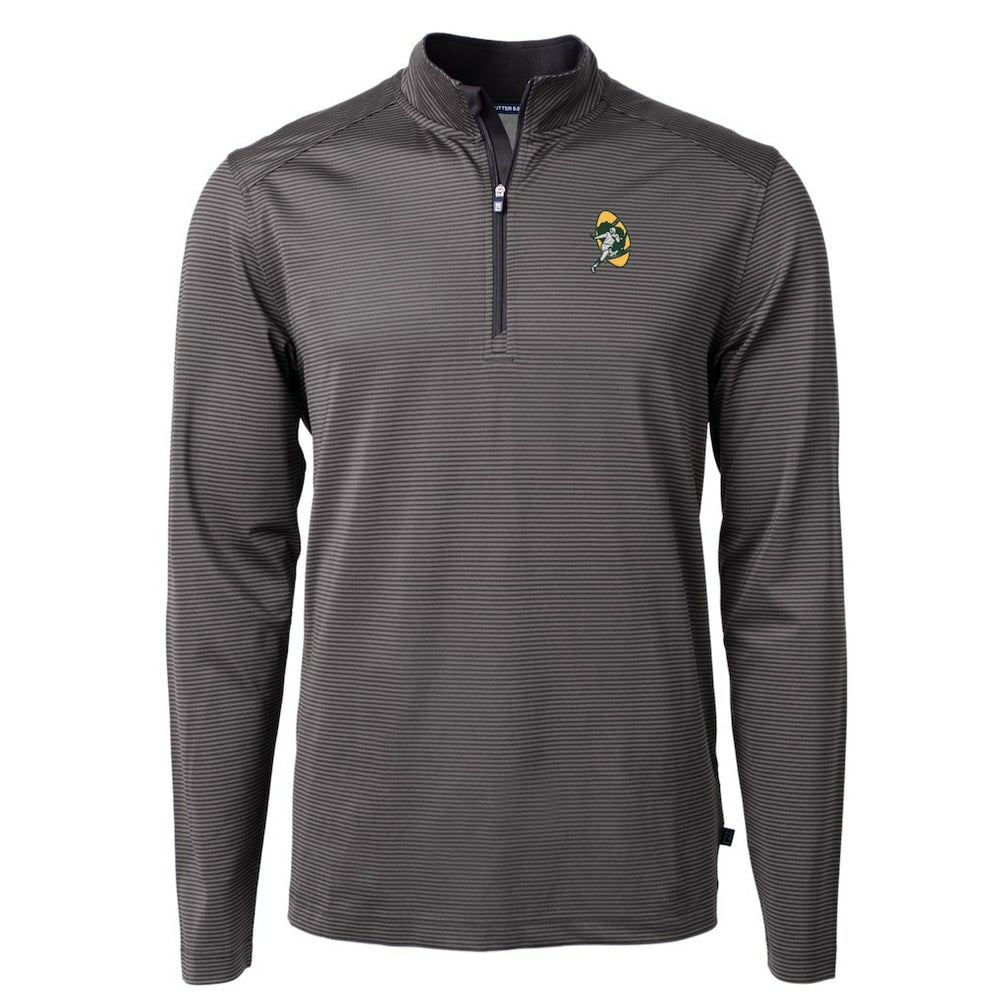 Green Bay Packers Cutter & Buck Big & Tall Virtue Eco Pique Micro Stripe Tri-Blend Quarter-Zip Jacket Black
