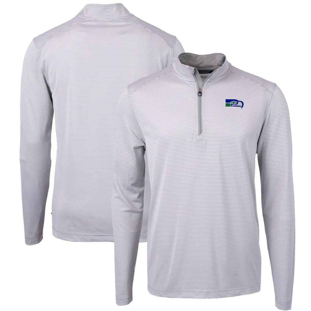 Seattle Seahawks Cutter & Buck Big & Tall Virtue Eco Pique Micro Stripe Tri-Blend Quarter-Zip Jacket Gray