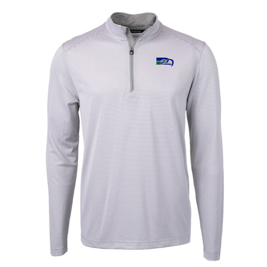Seattle Seahawks Cutter & Buck Big & Tall Virtue Eco Pique Micro Stripe Tri-Blend Quarter-Zip Jacket Gray