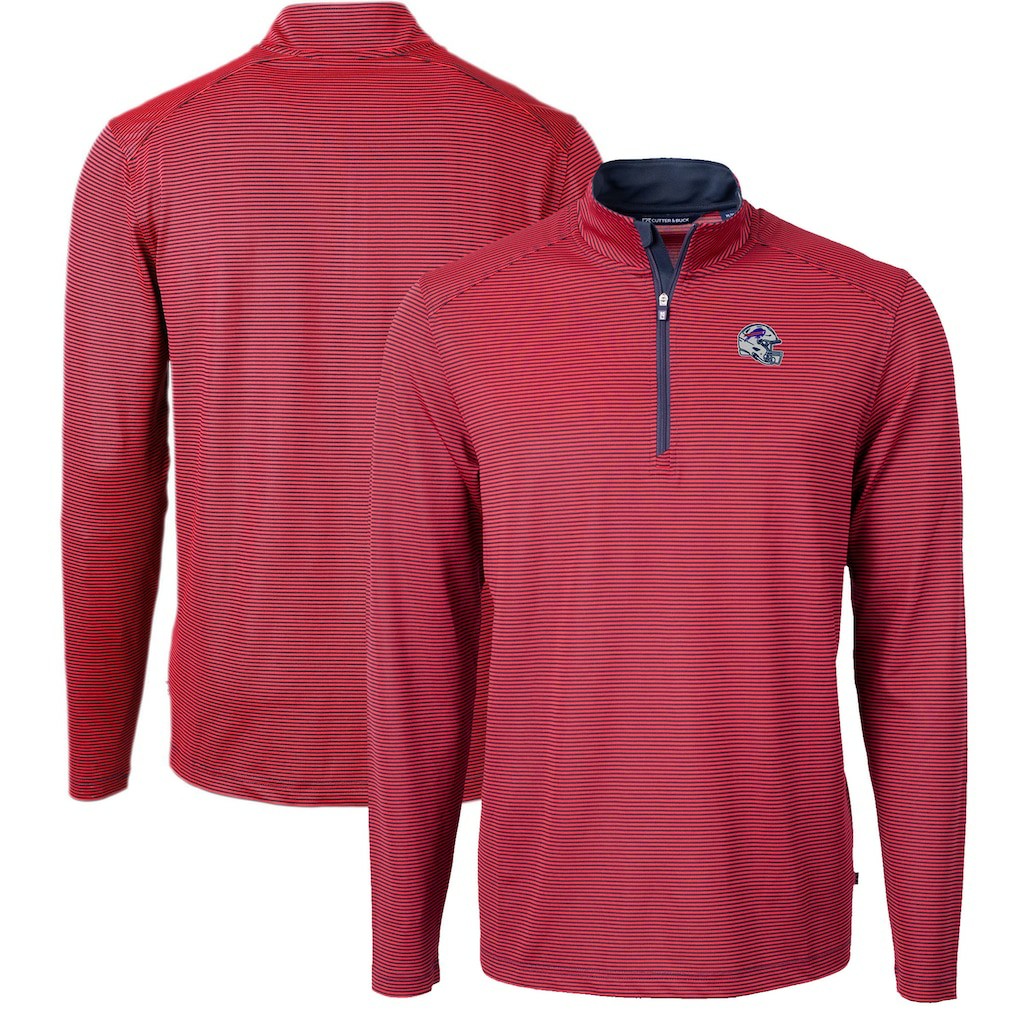 Buffalo Bills Cutter & Buck Big & Tall Virtue Eco Pique Micro Stripe Tri-Blend Quarter-Zip Jacket Red